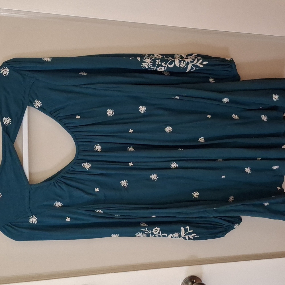 Free People Teal Floral Embroidered Tunic - Picture 6 of 9